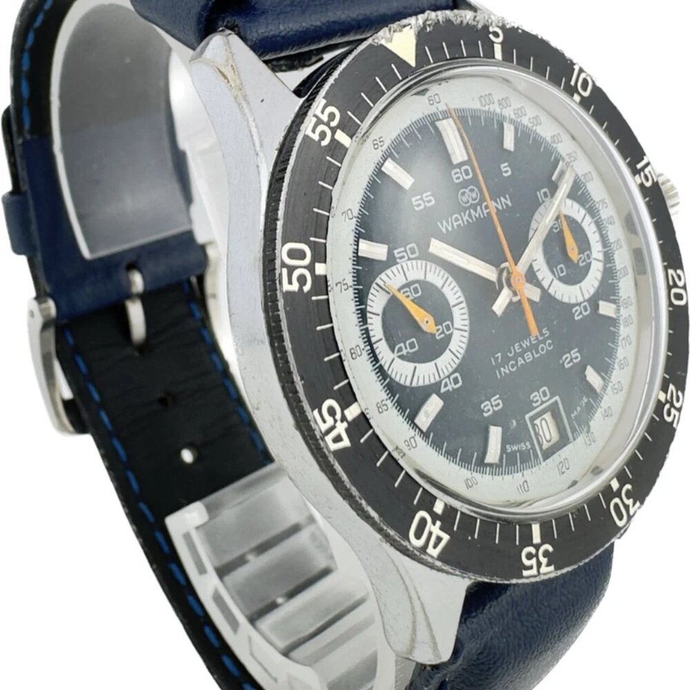 Vintage Wakmann Big Boy 13.36.00 Men Chronograph Watch Valjoux 234 Rare Serviced